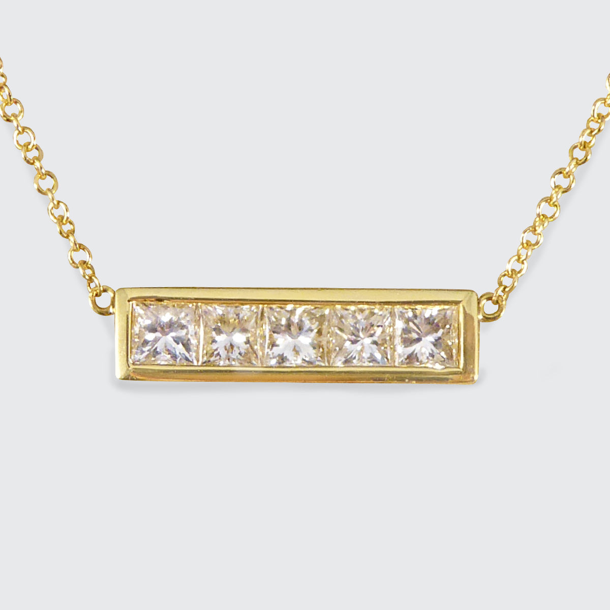 Princess Cut Diamond Bar Necklace in 18ct Yellow Gold