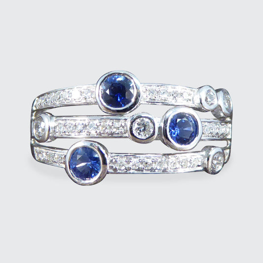 Ceylon Sapphire and Diamond Bubble Style Ring in Platinum