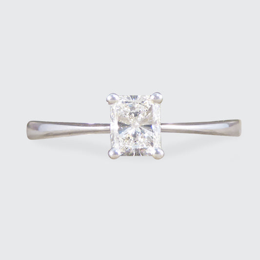 Radiant Cut Diamond Solitaire Ring in 18ct White Gold
