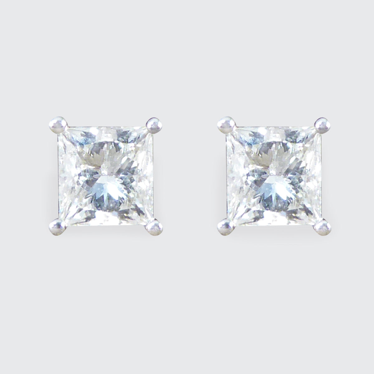 Princess Cut Diamond Stud Earrings Weighing 0.91ct in 18ct White Gold