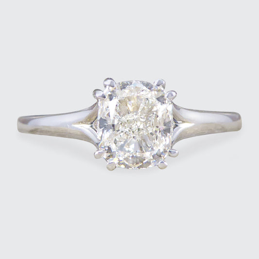 1.00ct Cushion Modified Brilliant Cut Diamond Solitaire Engagement Ring in 18ct White Gold