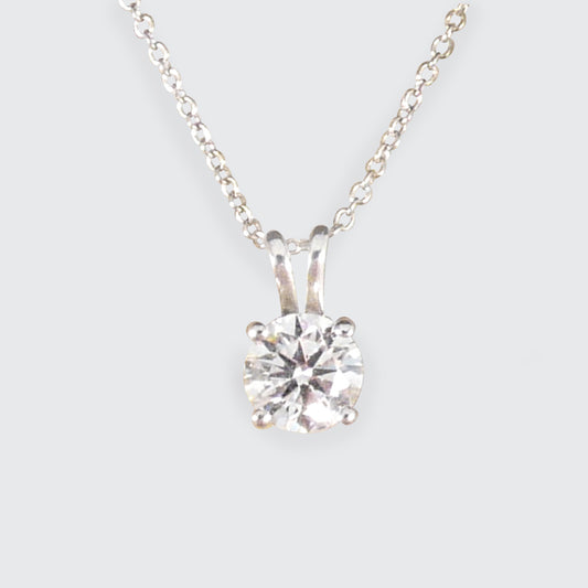 0.75ct Diamond Solitaire Pendant in 18ct White Gold on 18ct Trace Chain