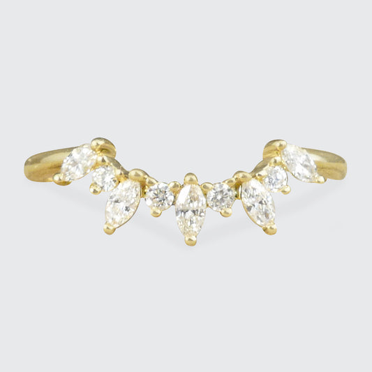 Alternating Marquise and Brilliant Cut Diamond Curved Crown in 18ct Yellow Gold.