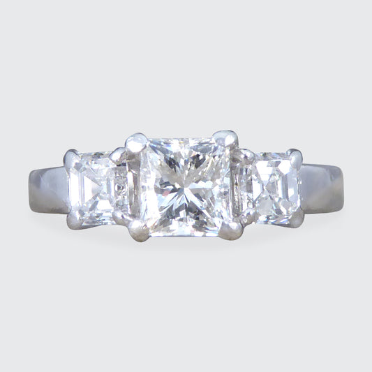 1.47ct Princess Cut and Asscher Cut Diamond Three Stone Ring in Platinum