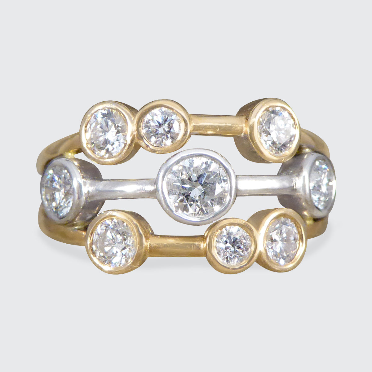 Modern 0.90ct Diamond Bubble Style Ring in White and Yellow Two Tone Gold