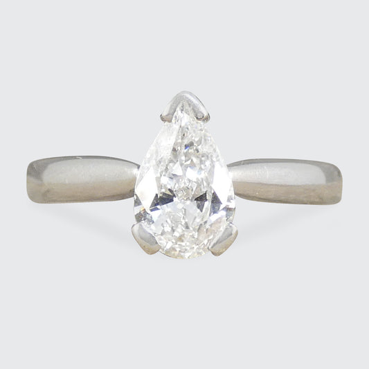 High colour and high clarity Pear Cut Diamond solitaire engagement ring fully crafted in Platinum.