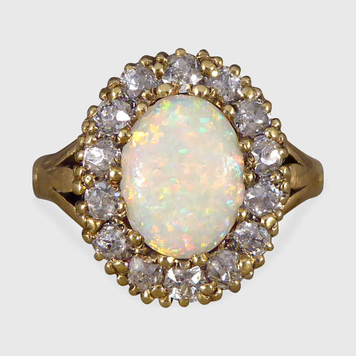 Late Victorian Opal and Diamond Cluster in 18ct Yellow Gold