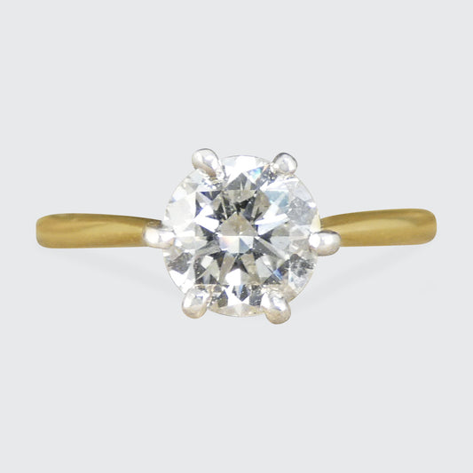 Classic 0.90ct Brilliant Cut Diamond Solitaire Ring in 18ct Yellow and White Gold