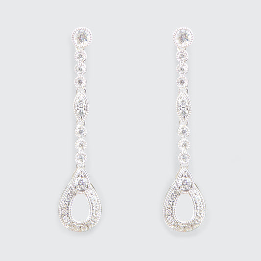 Diamond Set Pear Detailed Drop Earrings in White Gold