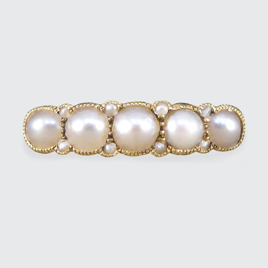 Antique Pearl Five Stone Ring in 18ct Yellow Gold C1913