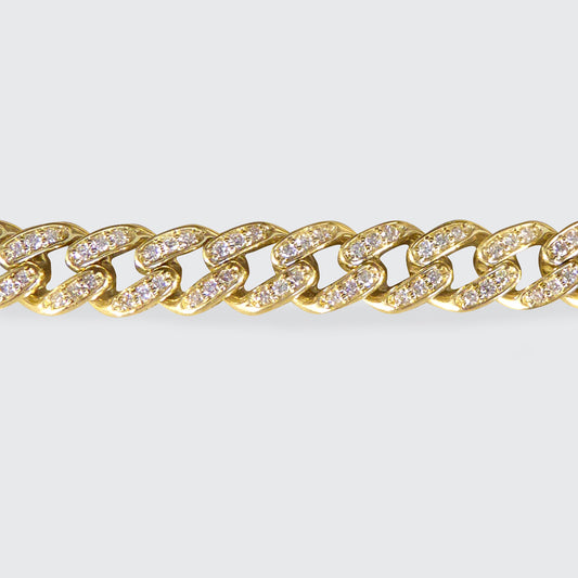 Modern Brilliant Cut Diamond Set Curb Bracelet in Yellow Gold