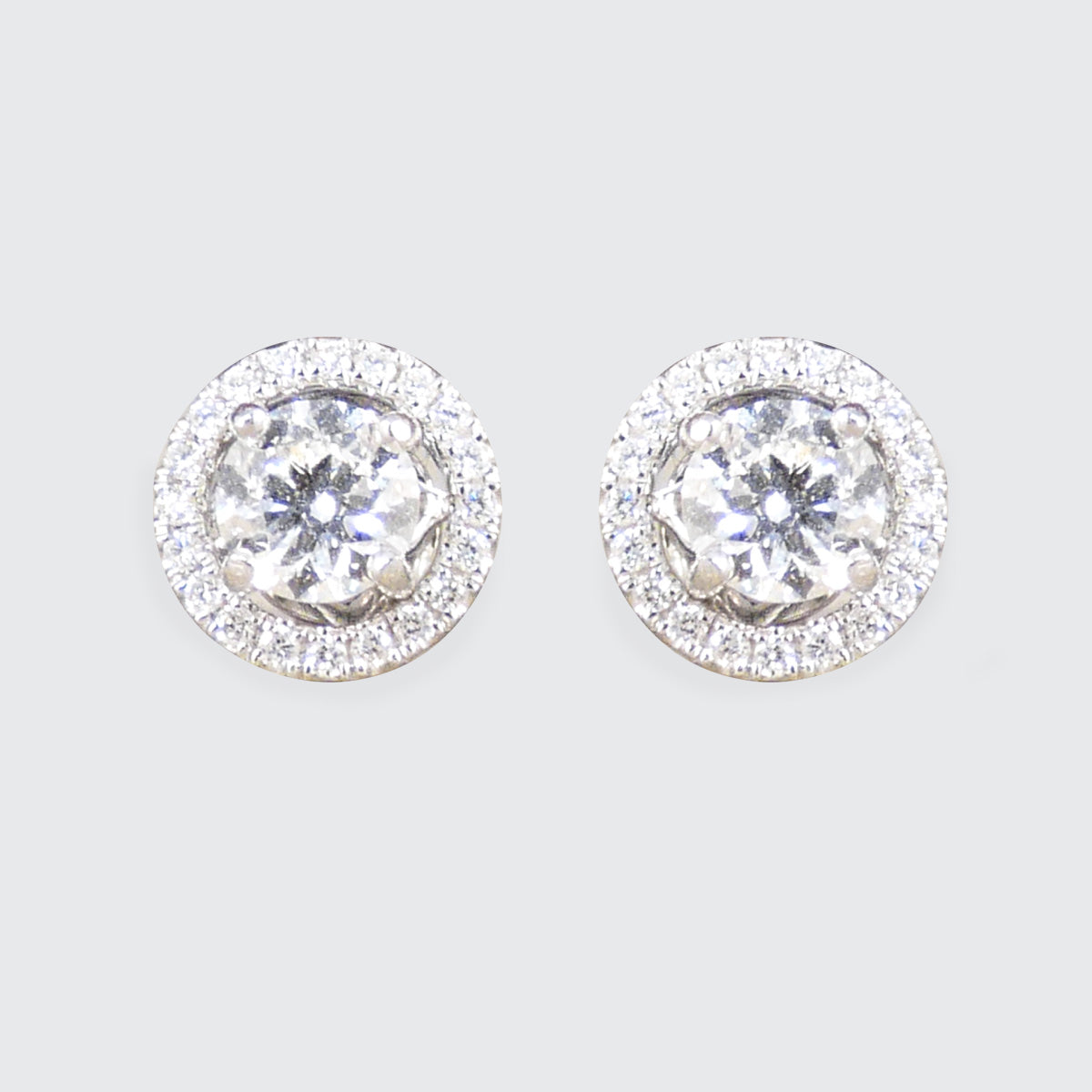 GIA certified D Colour 0.30ct  each centre Diamond Stud with an additional Halo Cluster Stud in 18ct White Gold