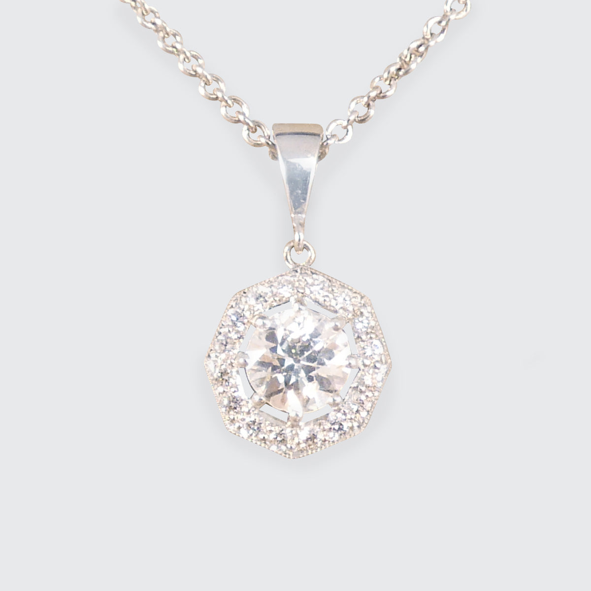 0.86ct Diamond Octagon Halo Cluster Pendant Necklace in Platinum