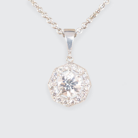 0.86ct Diamond Octagon Halo Cluster Pendant Necklace in Platinum