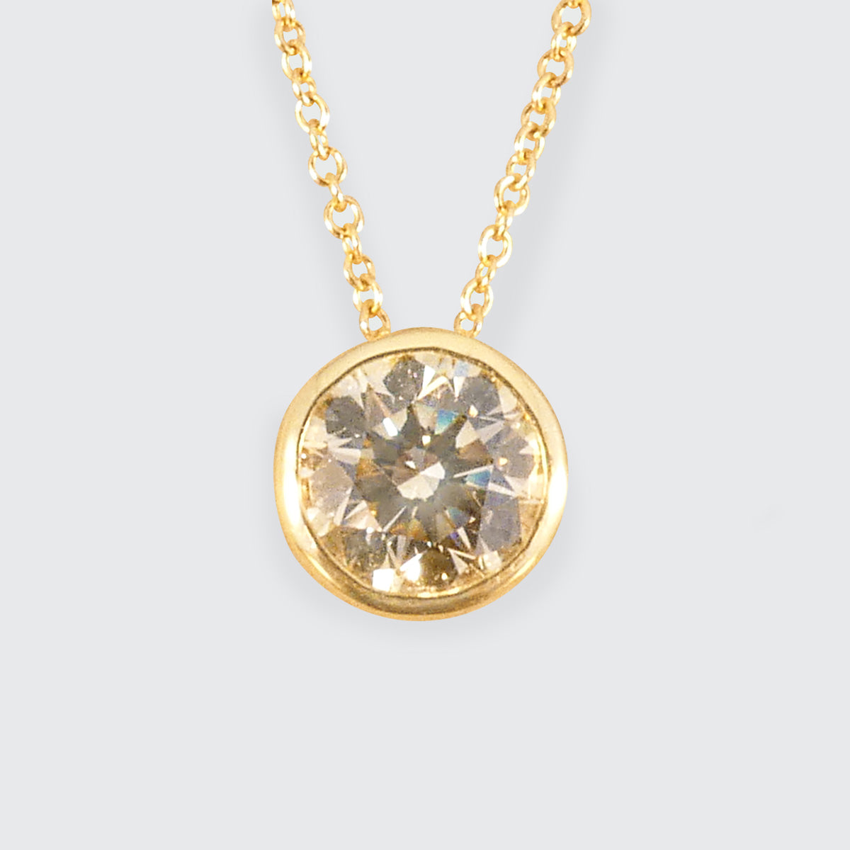 Bezel Set 0.80ct Brilliant Cut Champagne Diamond Necklace in 18ct Yellow Gold