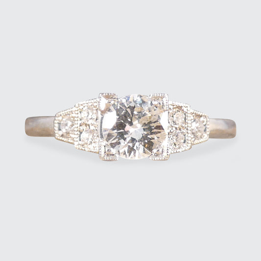 Art Deco Inspired Diamond Ring with Diamond Staged Shoulders in Platinum