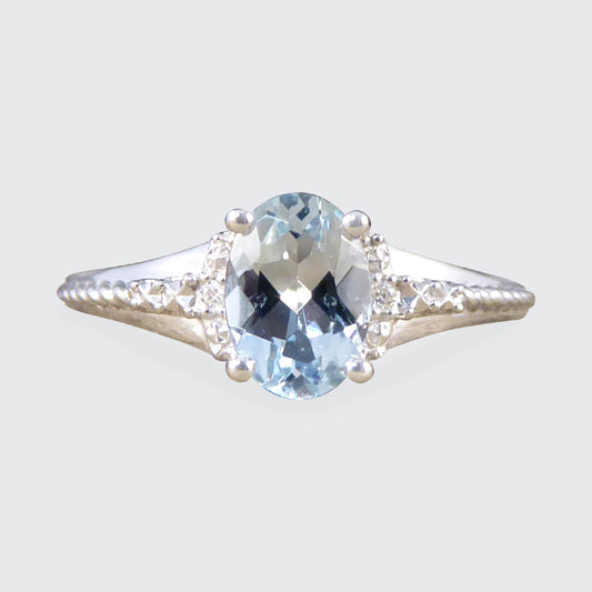 Solitaire Aquamarine and Diamond Illusion Set Ring in White Gold