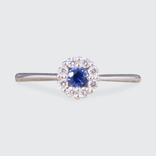 Sapphire and Diamond Circular Cluster Ring in 18ct White Gold