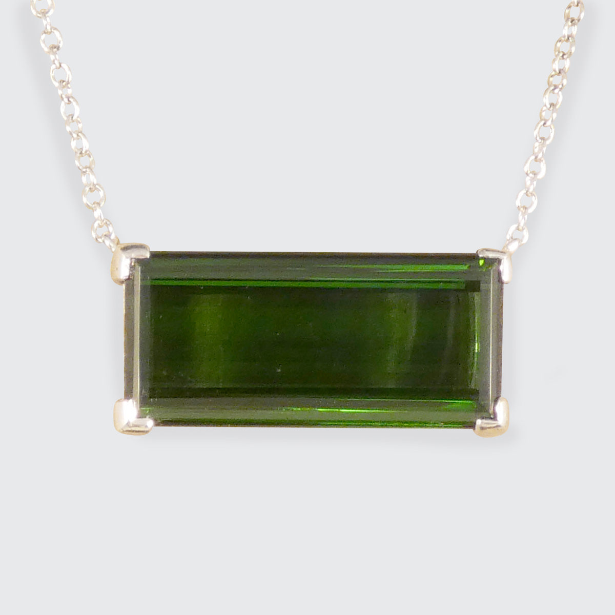 17.40ct Emerald Cut Green Tourmaline Eat West Set Pendant Necklace in 18ct White Gold.