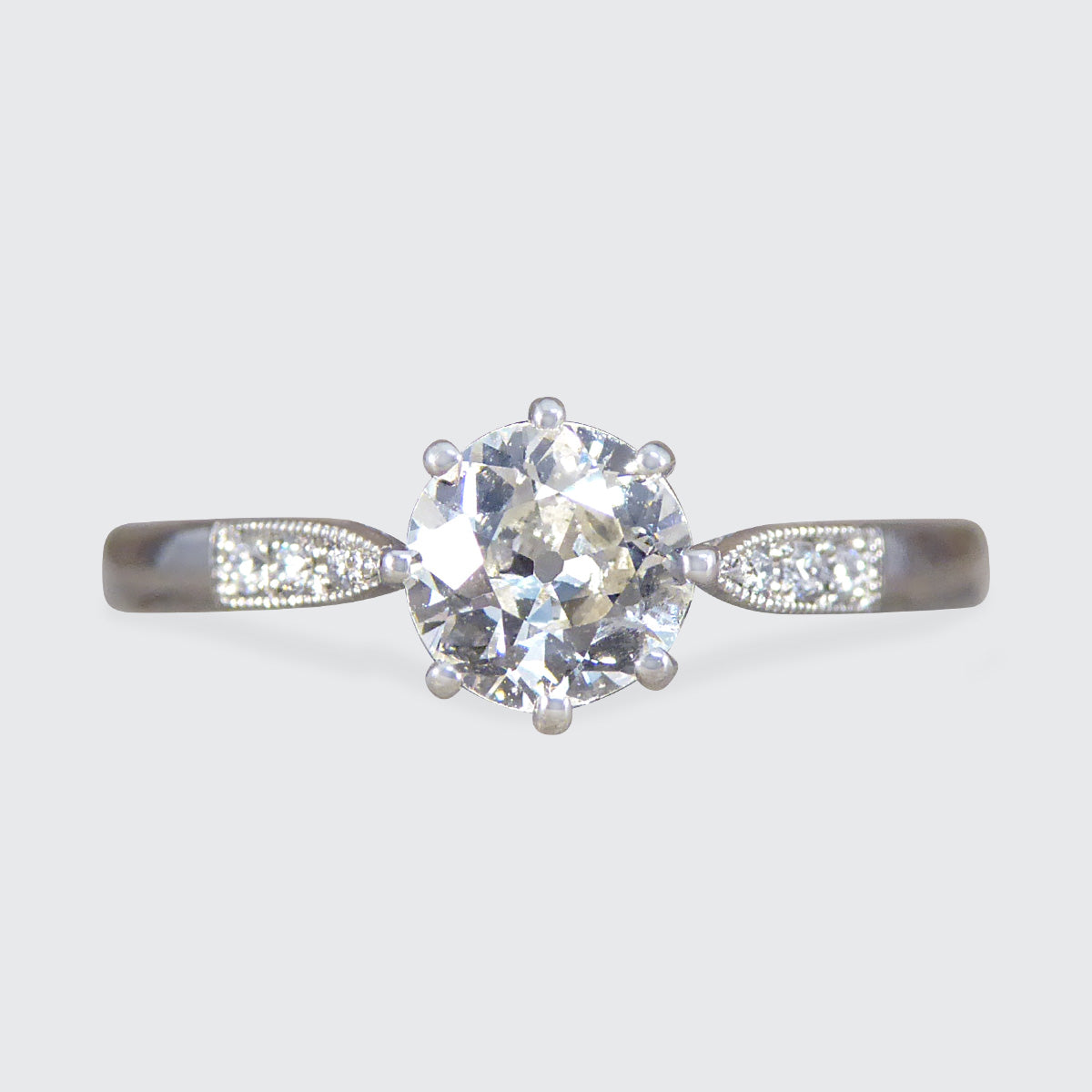 0.53ct Old Cut Diamond Solitaire with Diamond Shoulders in Platinum