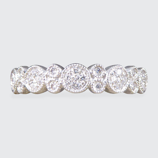 Diamond set Flat Cluster Half Eternity Ring in 18ct White Gold