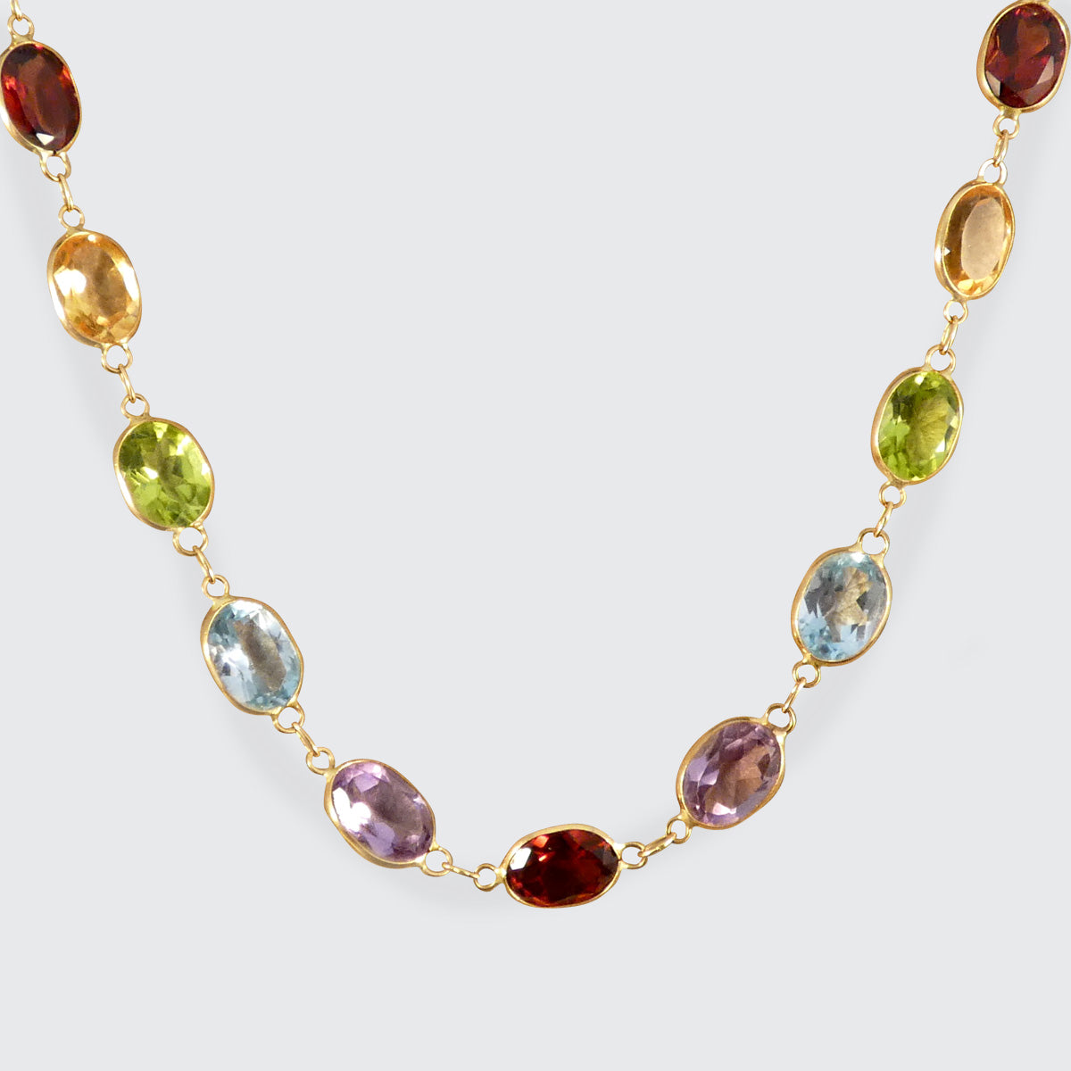 Multi Gem Colourful Bezel Set Necklace in 18ct Yellow Gold