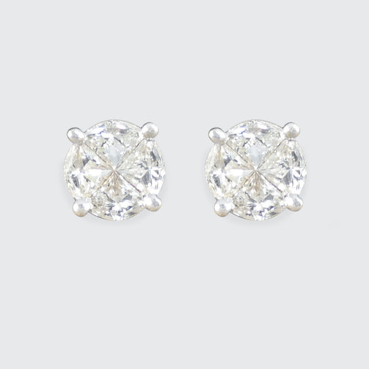 Diamond Pie Set Illusion Cluster Earrings in 18ct White Gold