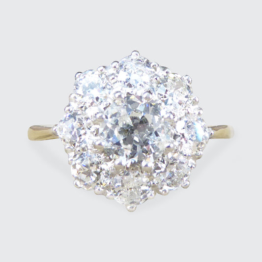 Edwardian Style 1.85ct Old Cut Diamond Daisy Cluster Ring in 18ct Yellow Gold