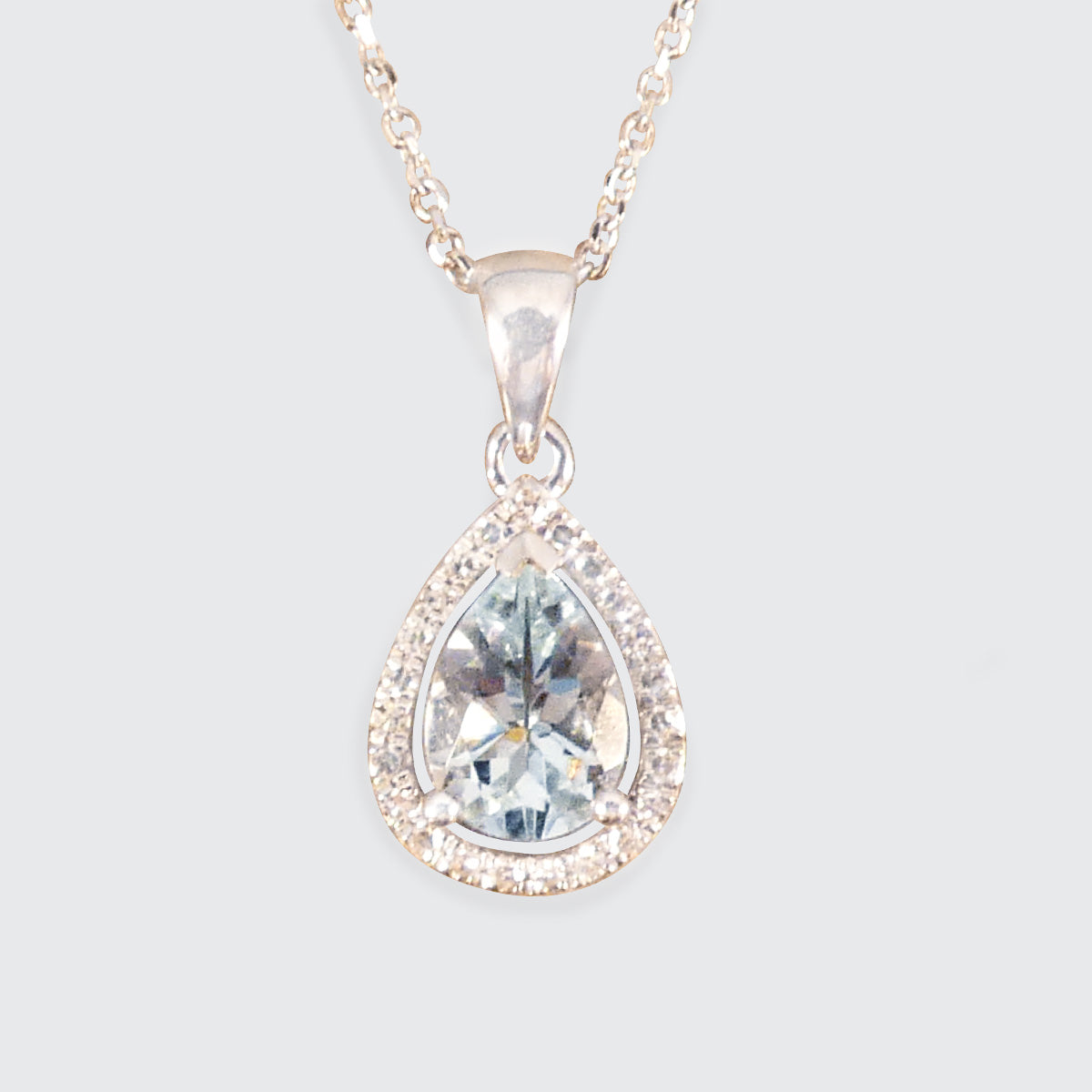 Diamond and Pear Cut Aquamarine Cluster Pendant Necklace in White Gold