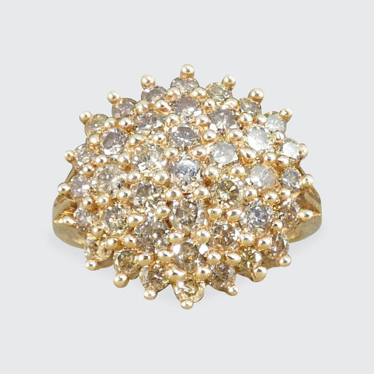 1.50ct Champagne Tinted Diamond Cluster Cocktail Ring in Yellow Gold.