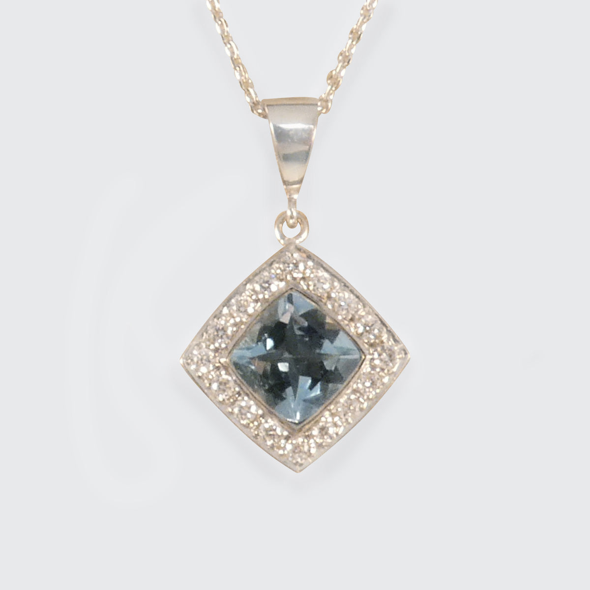 Aquamarine and Diamond Cluster Pendant Necklace in Platinum