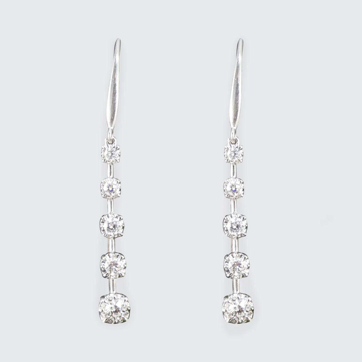 Graduated Diamond Drop Earrings in 18ct White Gold with Lever Backs