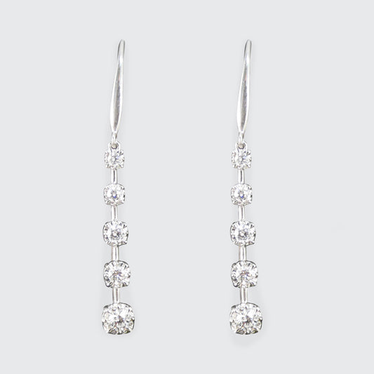 Graduated Diamond Drop Earrings in 18ct White Gold with Lever Backs