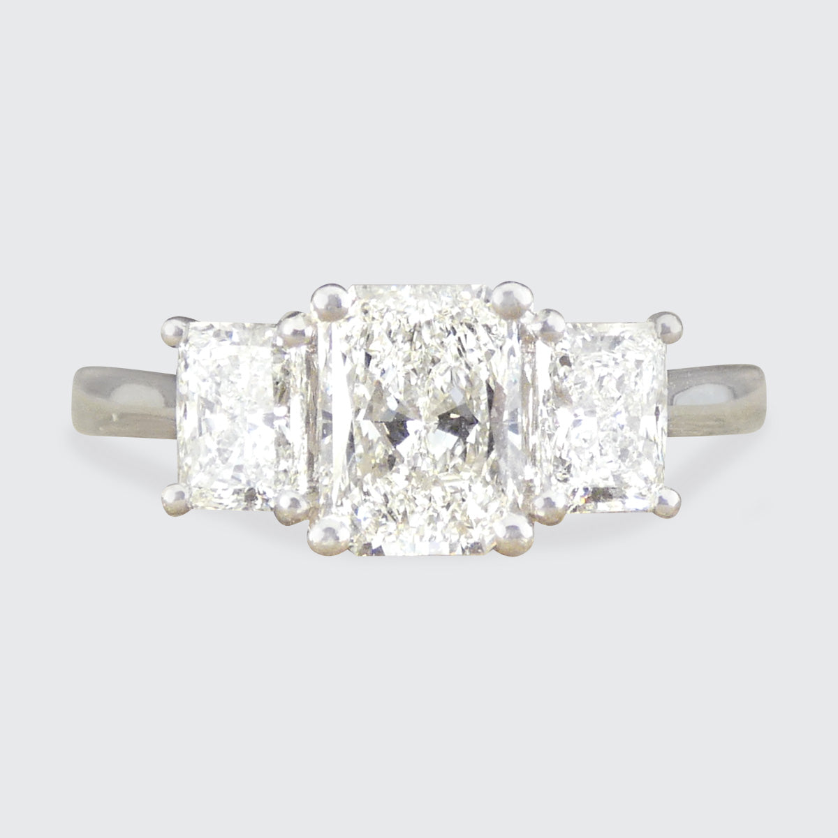 1.43ct Radiant Cut Diamond GIA Cert F/VS Three Stone Ring in Platinum