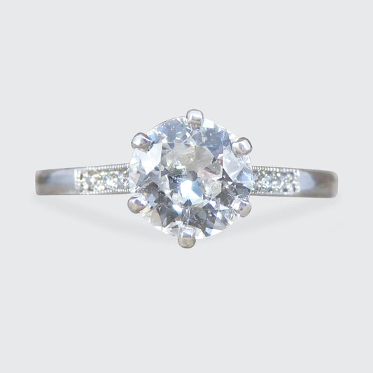 0.82ct Old European Cut Diamond Solitaire with Diamond Shoulders in Platinum