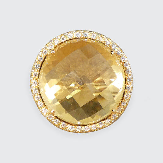 Citrine and Diamond Jelly Tot Ring in 18ct Yellow Gold with Diamond Set Shoulders