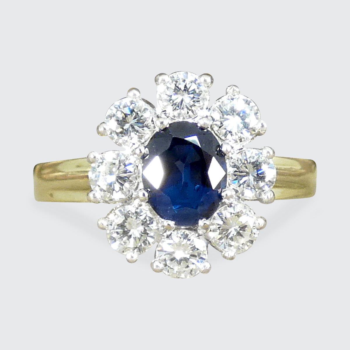 Sapphire and Diamond Oval Cluster Ring in 18ct Yellow and White Gold