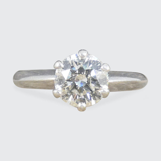 Classic Brilliant Cut Diamond solitaire engagement ring in Platinum in a six claw setting with wedfit design.