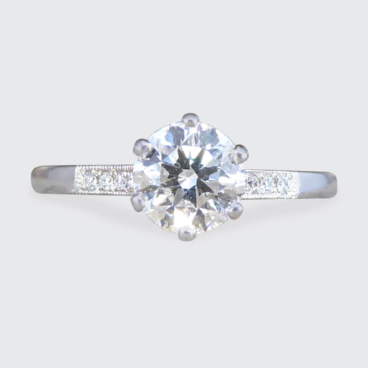 GIA Cert E Colour Diamond Solitaire Engagement Ring in Platinum with Diamond Shoulders