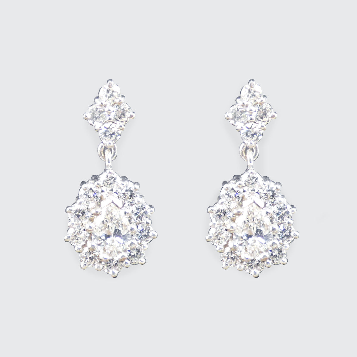 1.40ct Diamond Pear Cut Cluster Drop Earrings in 18ct White Gold