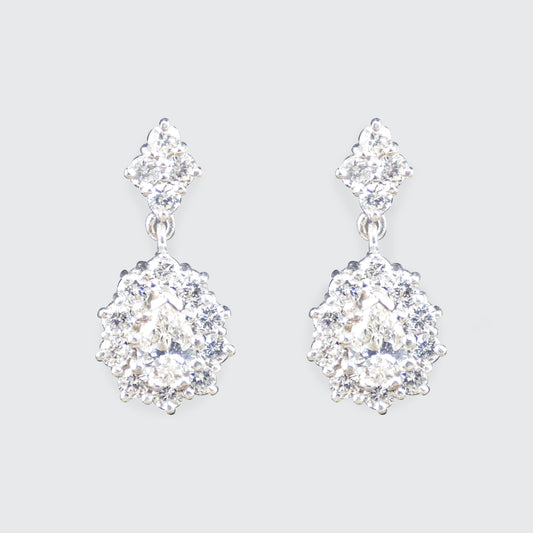 1.40ct Diamond Pear Cut Cluster Drop Earrings in 18ct White Gold