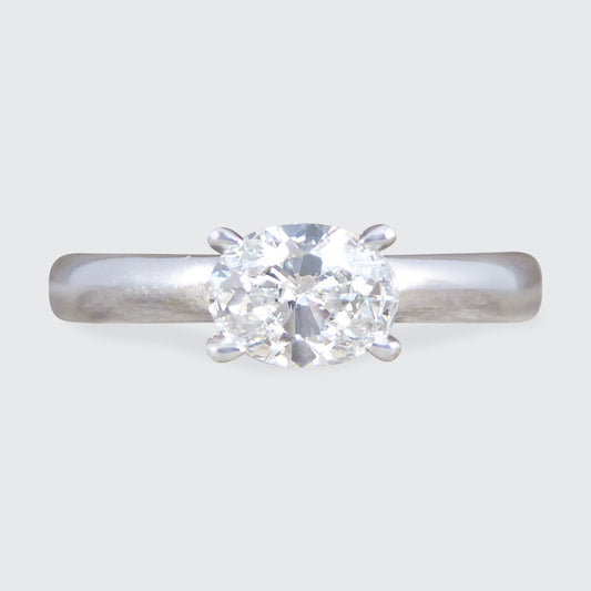 Oval Cut East West Diamond Solitaire Ring in 18ct White Gold