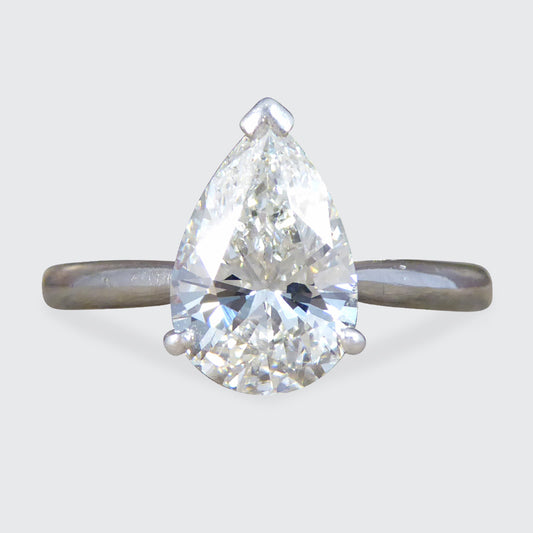 2.10ct Pear Shaped Brilliant Cut Diamond Solitaire Ring in Platinum