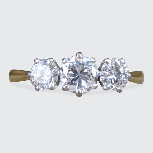 C1920's Diamond Trilogy Three Stone Diamond Ring in 18ct Yellow Gold and Platinum