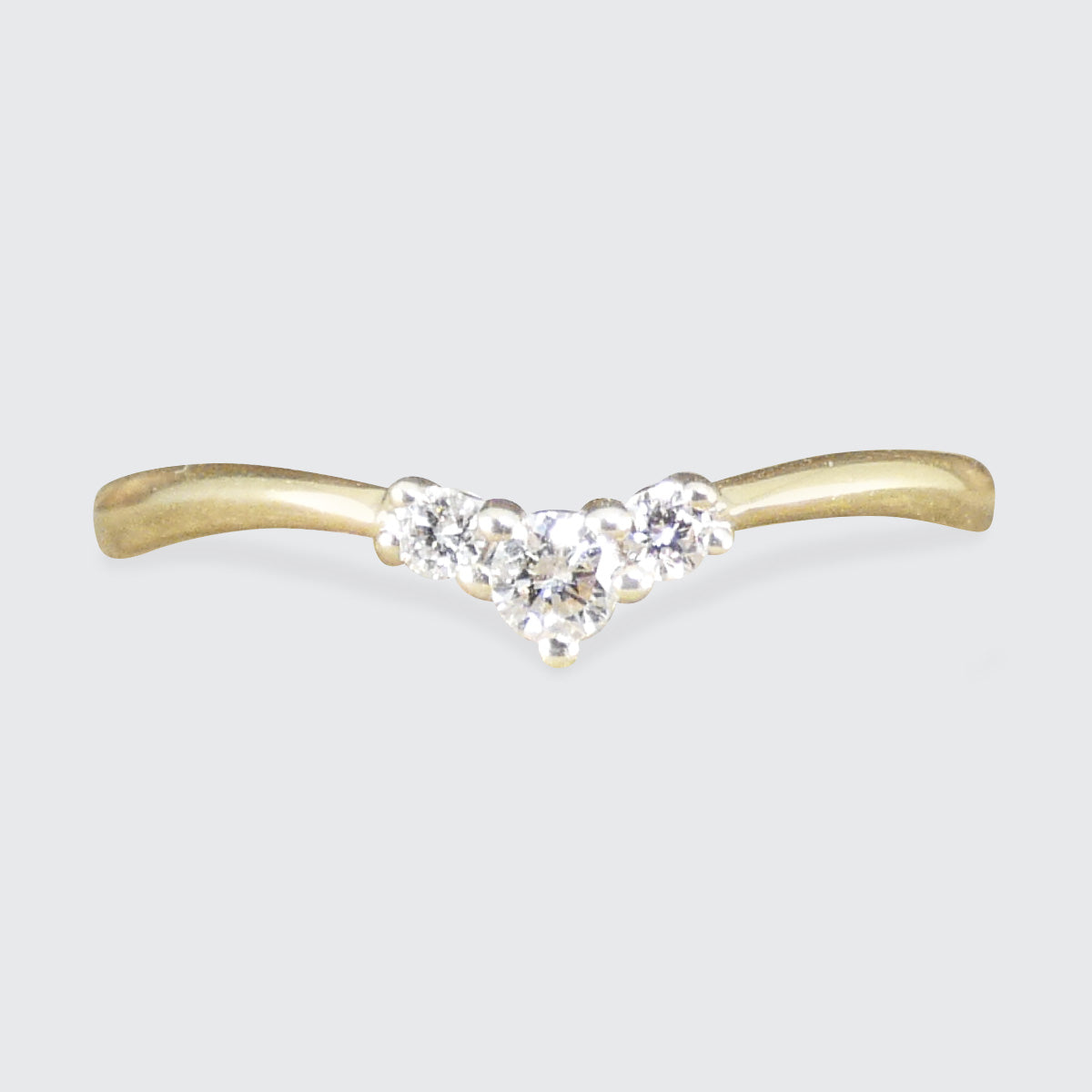 Fine and Dainty Diamond Set Mini Wishbone Ring in Yellow Gold