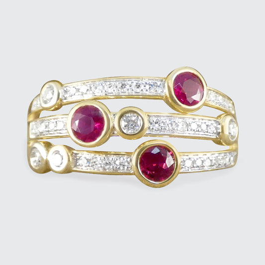 Ruby and Diamond Bubble Style Ring in Yellow Gold