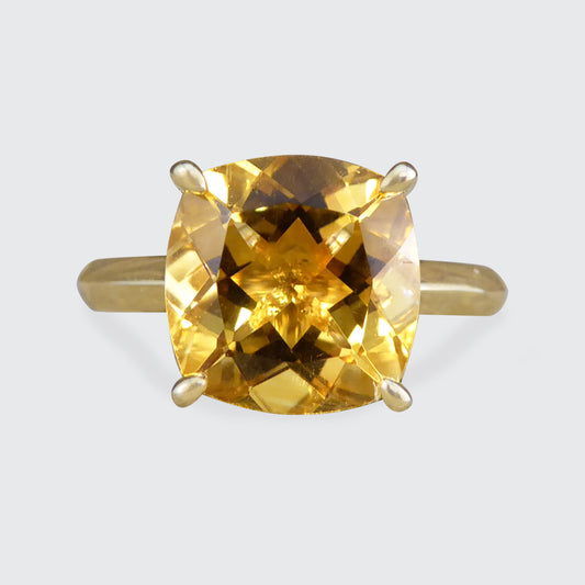 Cushion Citrene Solitaire Ring in Yellow Gold