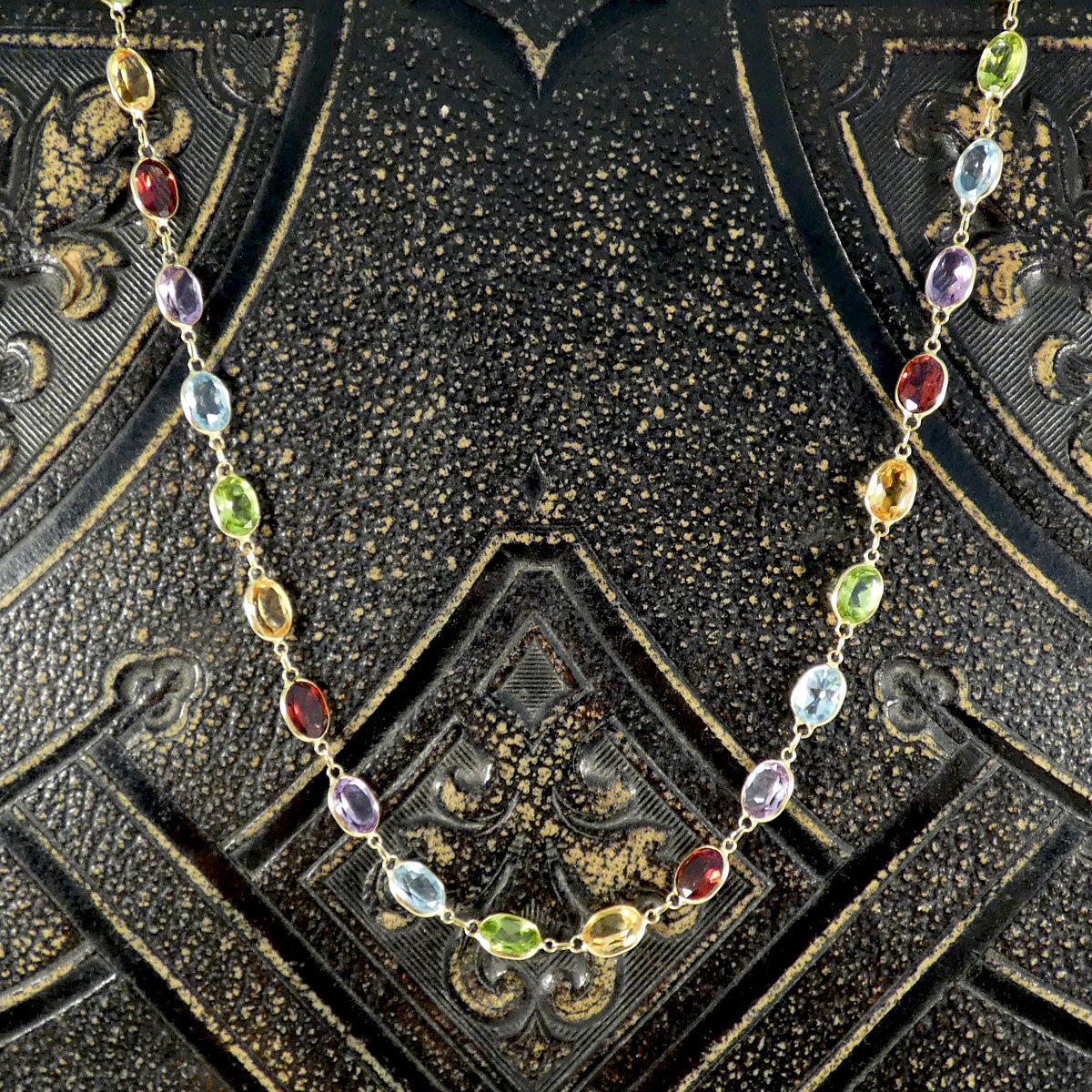 Multi Gem Colourful Bezel Set Necklace in 18ct Yellow Gold