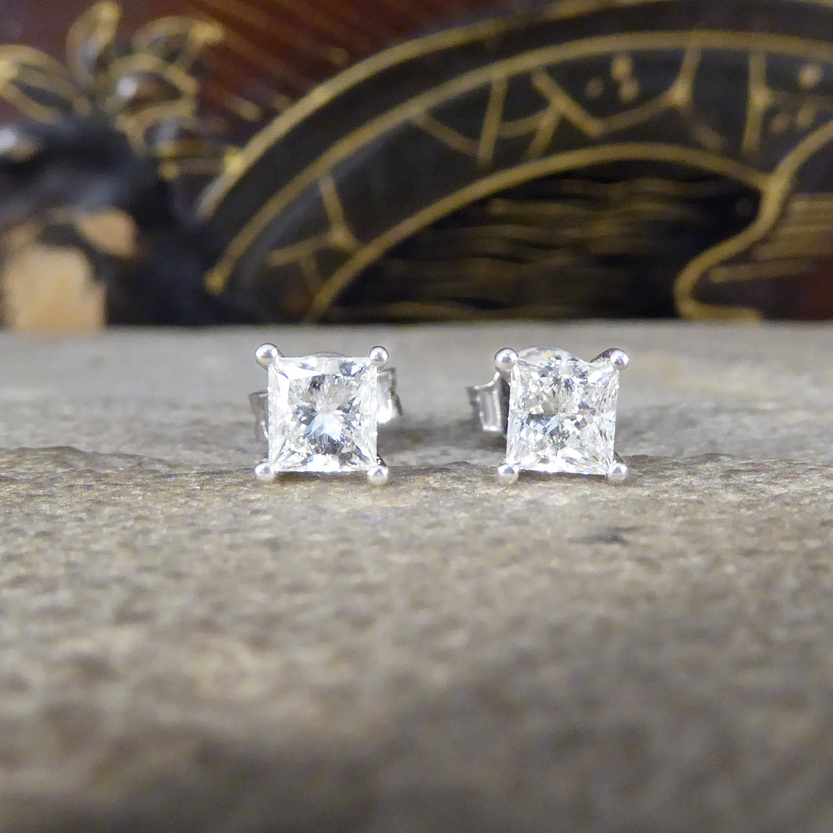 Princess Cut Diamond Stud Earrings Weighing 0.91ct in 18ct White Gold