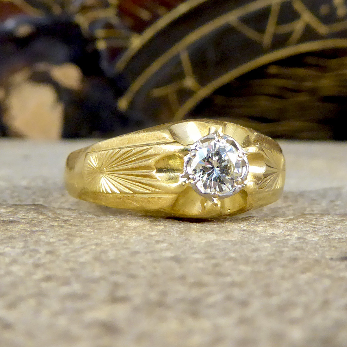 Vintage Diamond Set Gypsy Ring in 18ct Yellow Gold C1975